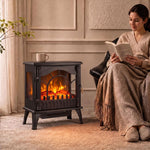 3-Sided Glass Electric Fire Fan Heater, Electric Fireplace Stove Freestanding Log Burner with Flame Effect, Black