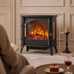 3-Sided Glass Electric Fire Fan Heater, Electric Fireplace Stove Freestanding Log Burner with Flame Effect, Black