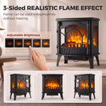 3-Sided Glass Electric Fire Fan Heater, Electric Fireplace Stove Freestanding Log Burner with Flame Effect, Black