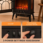 3-Sided Glass Electric Fire Fan Heater, Electric Fireplace Stove Freestanding Log Burner with Flame Effect, Black