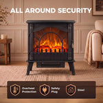 3-Sided Glass Electric Fire Fan Heater, Electric Fireplace Stove Freestanding Log Burner with Flame Effect, Black