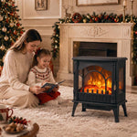 3-Sided Glass Electric Fire Fan Heater, Electric Fireplace Stove Freestanding Log Burner with Flame Effect, Black