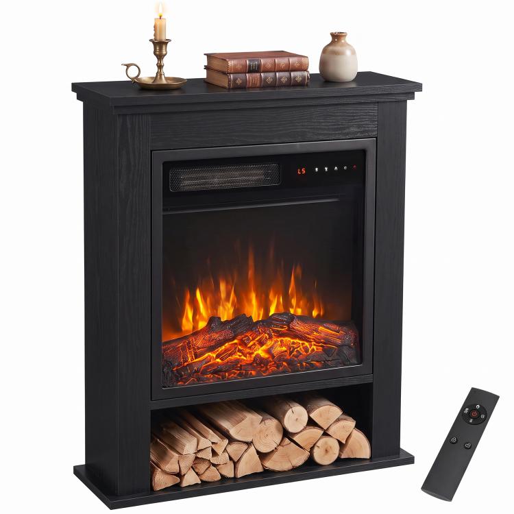 Electric Fireplace Suite with Shelf, 25" 1800W Electric Fire and Surround with LED Flame, 5 Brightness, Remote, Black