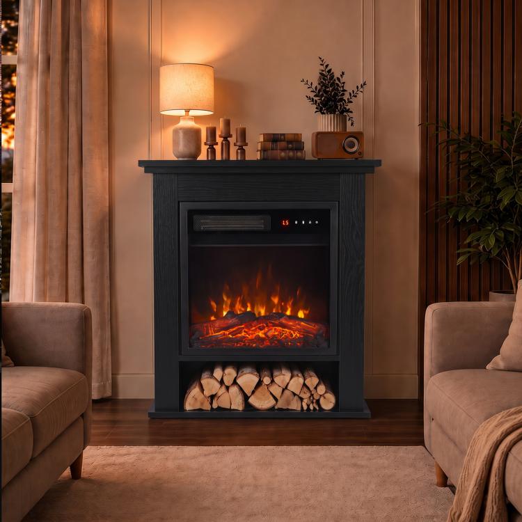 Electric Fireplace Suite with Shelf, 25" 1800W Electric Fire and Surround with LED Flame, 5 Brightness, Remote, Black