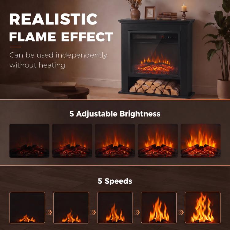 Electric Fireplace Suite with Shelf, 25" 1800W Electric Fire and Surround with LED Flame, 5 Brightness, Remote, Black