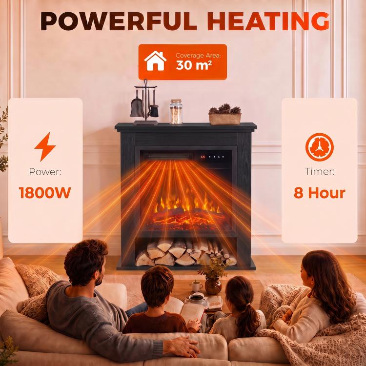 Electric Fireplace Suite with Shelf, 25" 1800W Electric Fire and Surround with LED Flame, 5 Brightness, Remote, Black