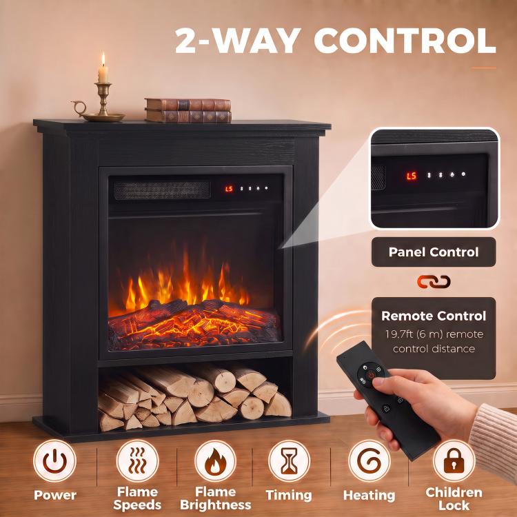 Electric Fireplace Suite with Shelf, 25" 1800W Electric Fire and Surround with LED Flame, 5 Brightness, Remote, Black