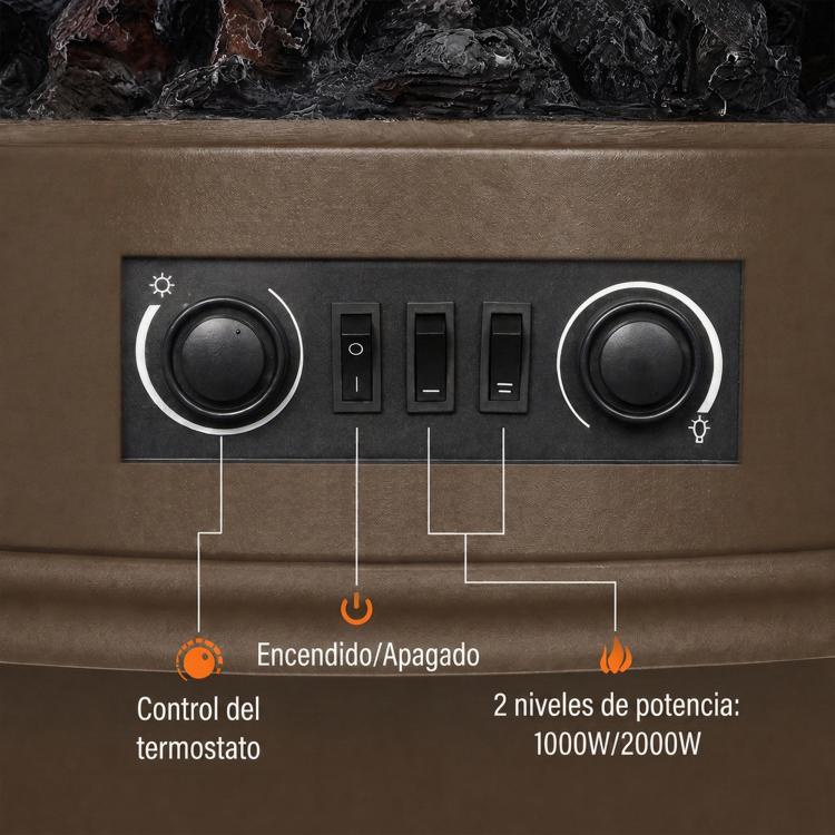 Caminetto elettrico marrone 1000/2000 W con fiamma a 3 lati - immagine 7