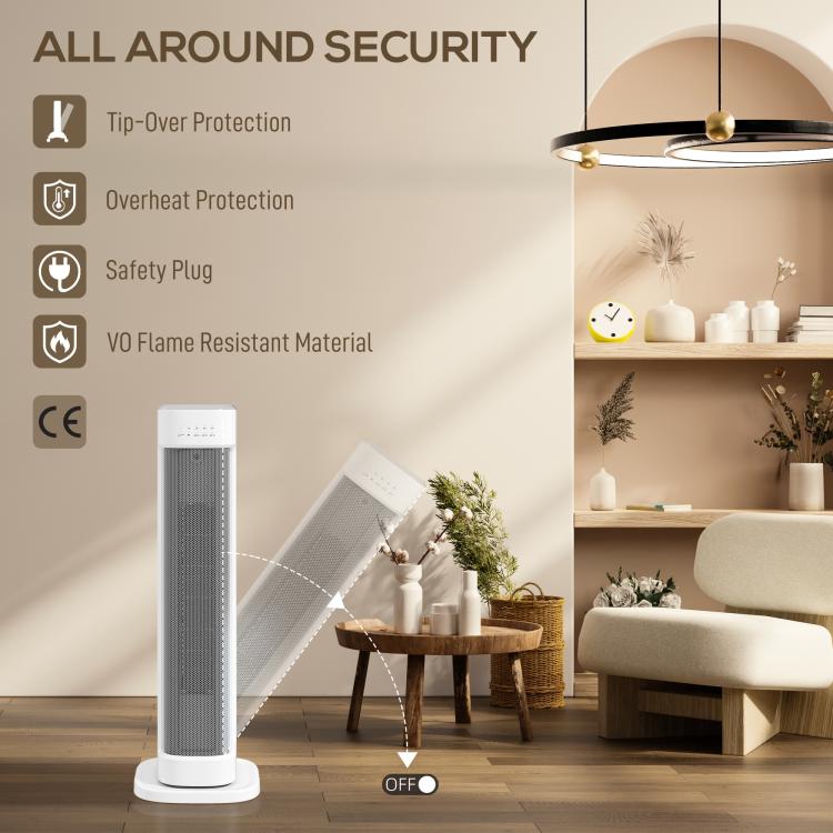 2000W Ceramic Electric Heater with 3 Heat Settings, Timer - White