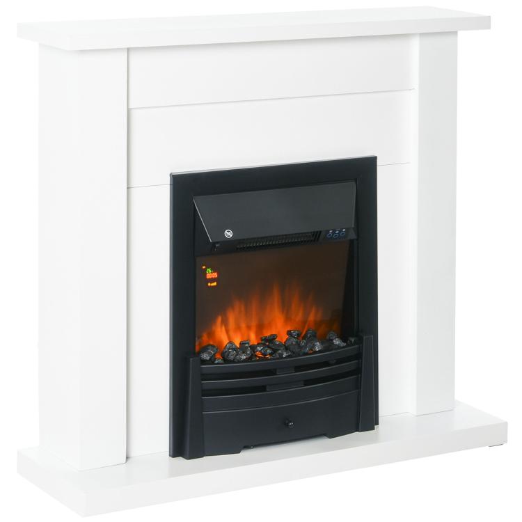Electric Firplace Suites & Mantelpiece w/LED Flames Remote Marble Stone Modern Curved Surround Intelligent Safe Tempered Glass Adjustable Thermal 1000W/2000W