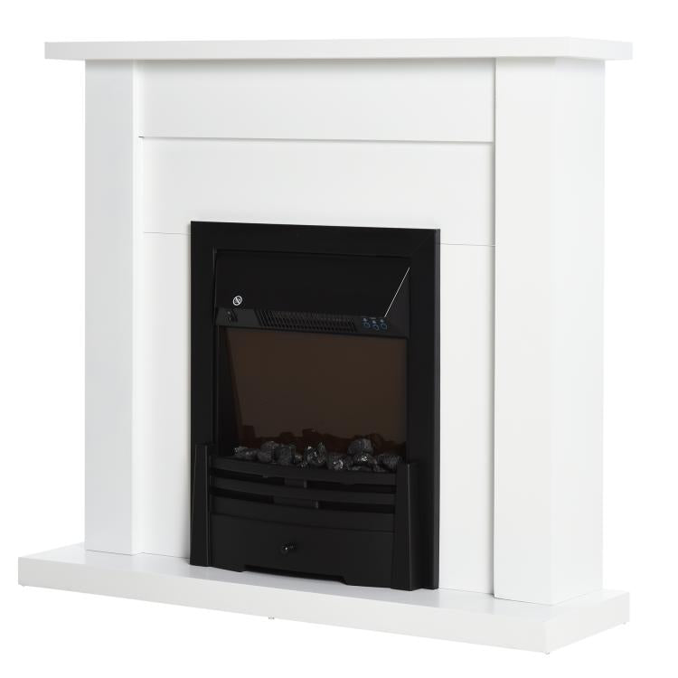 Electric Firplace Suites & Mantelpiece w/LED Flames Remote Marble Stone Modern Curved Surround Intelligent Safe Tempered Glass Adjustable Thermal 1000W/2000W