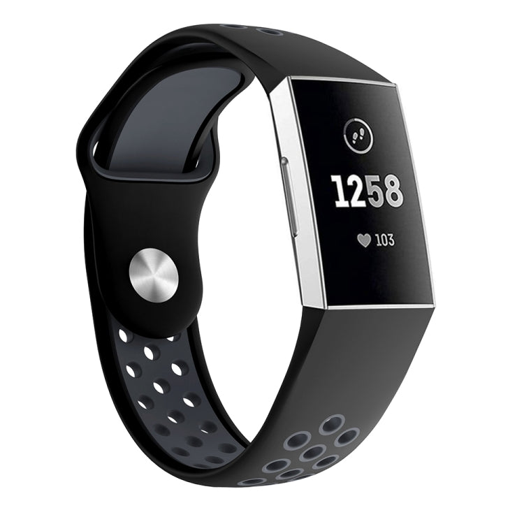 Cinturino in silicone bicolore con foro tondo per Fitbit Charge 3, dimensioni cinturino: 145-210 mm
