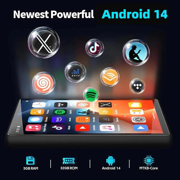 UNIWA MP004 Mini Tablet PC con schermo IPS da 4 pollici, Android 14, intelligenza artificiale, lettore musicale intelligente, 3 GB di RAM e 32 GB di memoria interna., 3GB+32GB