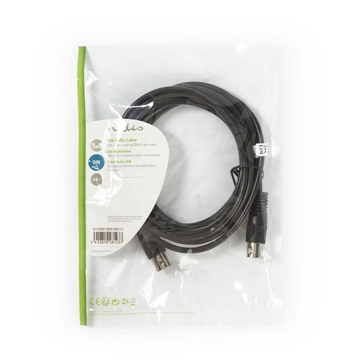 Cavo audio DIN maschio DIN a 5 pin - maschio DIN a 5 pin 3.0 m Nero 5412810281237 541281028123  CAGP20000BK30 ND2745