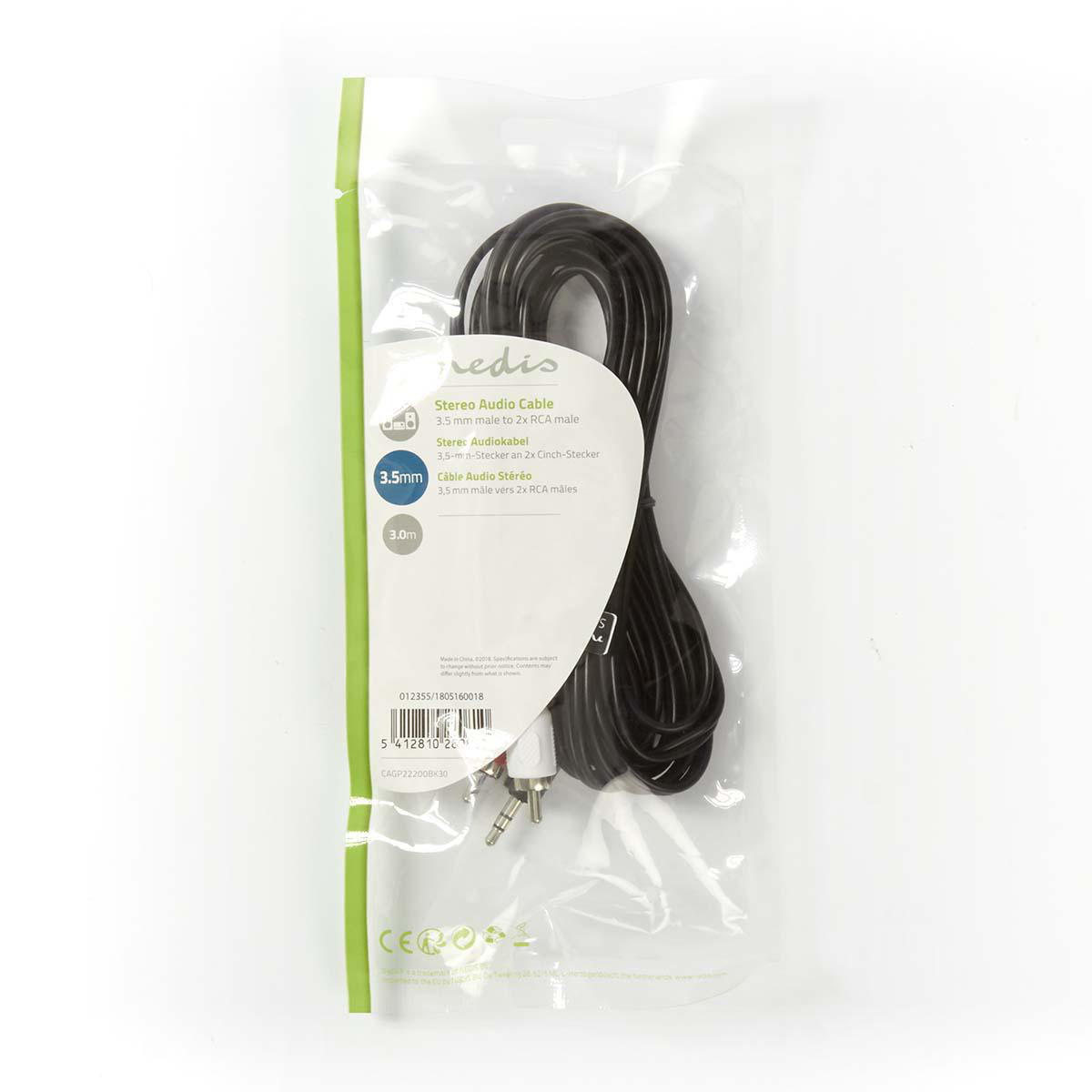 Cavo Audio Stereo | Maschio da 3,5 mm - 2x RCA maschio | 3.0 m | Nero CAGP22200BK30 Codice EAN: 5412810280810