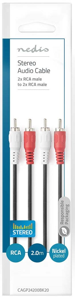 Cavo Audio Stereo 2x RCA maschio - 2x RCA maschio 2m Nero 5412810281039 541281028103 CAGP24200BK20 ND2785