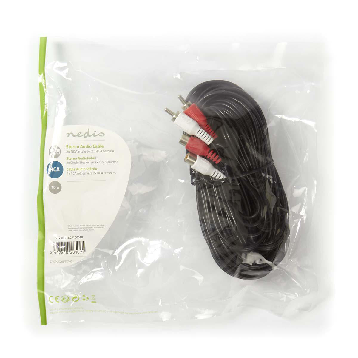 Cavo Audio Stereo 2x RCA maschio - 2x RCA femmina 10 m Nero 5412810281091 541281028109 CAGP24205BK100 ND2605