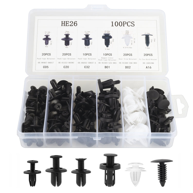 Set 100 clip rivetti fissaggio plastica per auto universali