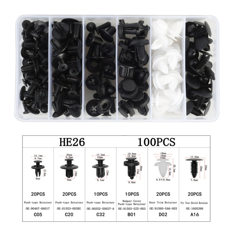 Set 100 clip rivetti fissaggio plastica per auto universali