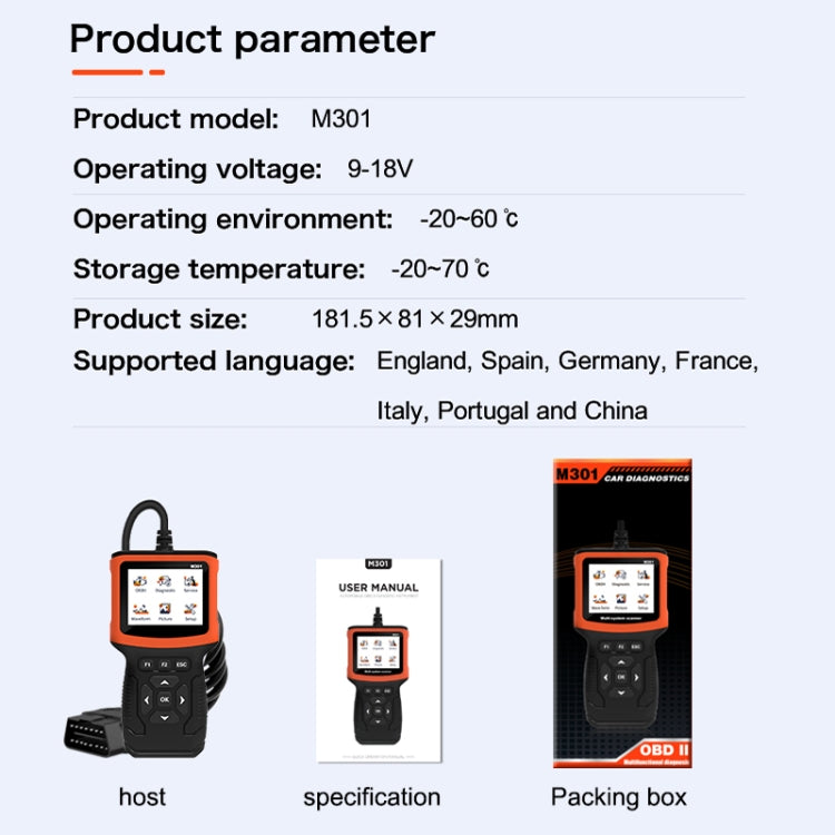 Lettore codici guasti auto OBD2 9-18V diagnostica