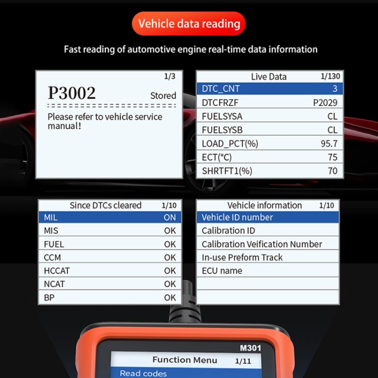 Lettore codici guasti auto OBD2 9-18V diagnostica