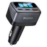Caricabatterie da auto Yesido Y75 da 105 W con display TFT, 3 porte: 1 USB-A e 2 USB-C, adattatore per ricarica rapida.