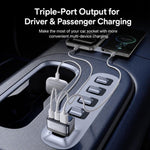 Caricabatterie da auto Yesido Y75 da 105 W con display TFT, 3 porte: 1 USB-A e 2 USB-C, adattatore per ricarica rapida.