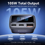 Caricabatterie da auto Yesido Y75 da 105 W con display TFT, 3 porte: 1 USB-A e 2 USB-C, adattatore per ricarica rapida.
