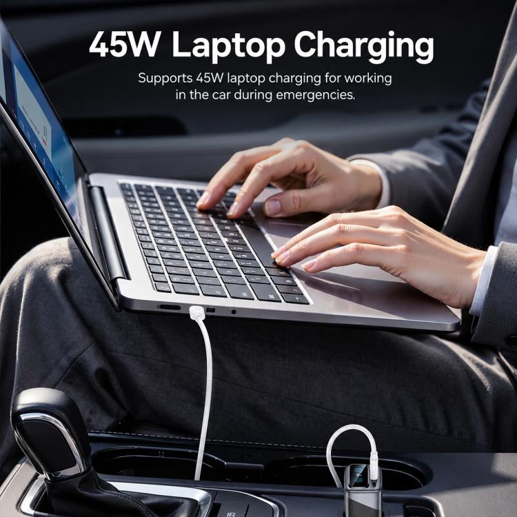 Caricabatterie da auto Yesido Y75 da 105 W con display TFT, 3 porte: 1 USB-A e 2 USB-C, adattatore per ricarica rapida.