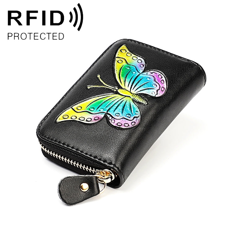 Portafoglio RFID in pelle con motivo farfalla e scomparti