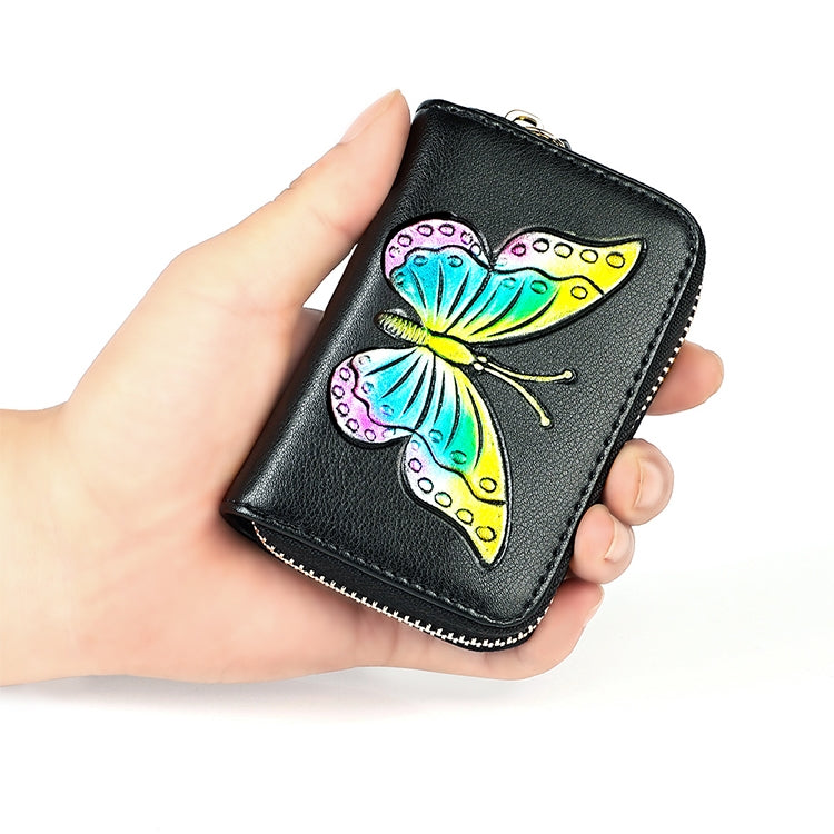 Portafoglio RFID in pelle con motivo farfalla e scomparti