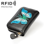 Portafoglio RFID in pelle con motivo farfalla e scomparti