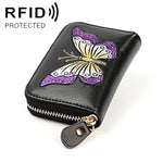 Portafoglio RFID in pelle con motivo farfalla e scomparti