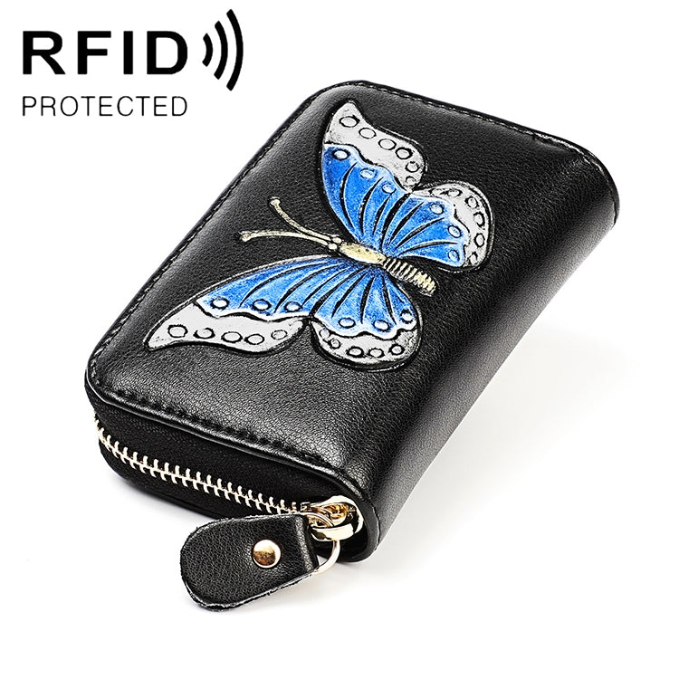 Portafoglio RFID in pelle con motivo farfalla e scomparti