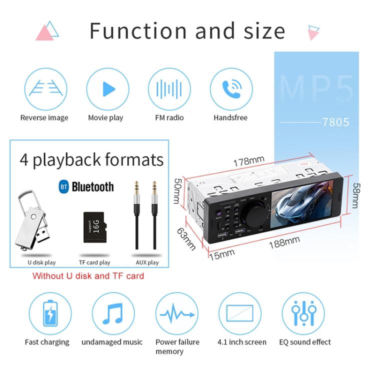 Ricevitore autoradio universale 4,1" Bluetooth MP5 con telecomand