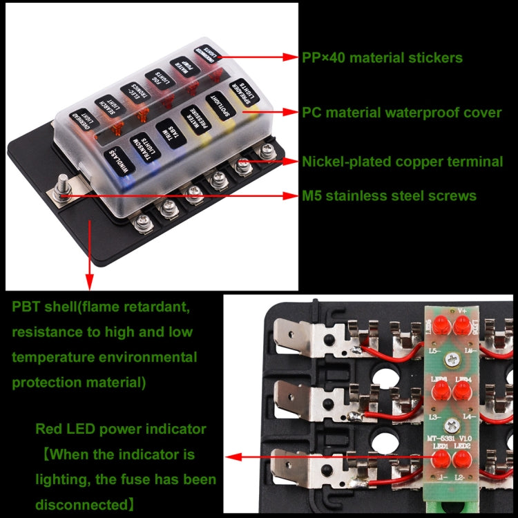 Kit portafusibili con LED e terminale a vite 32V 100A