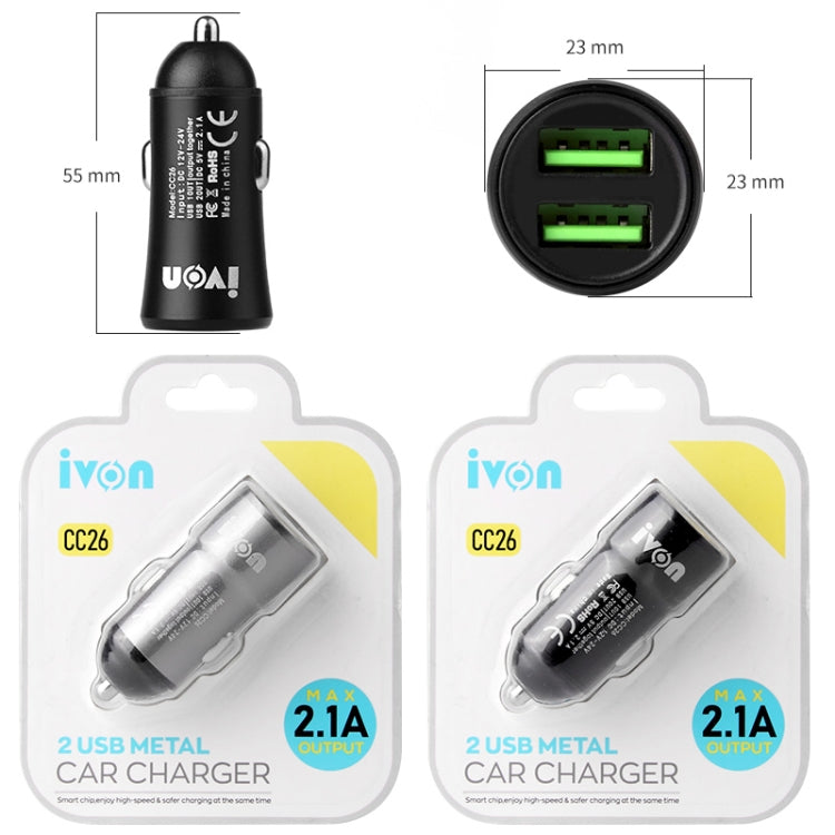 Mini caricabatteria da auto IVON CC26 doppia porta USB 5V 2.1A