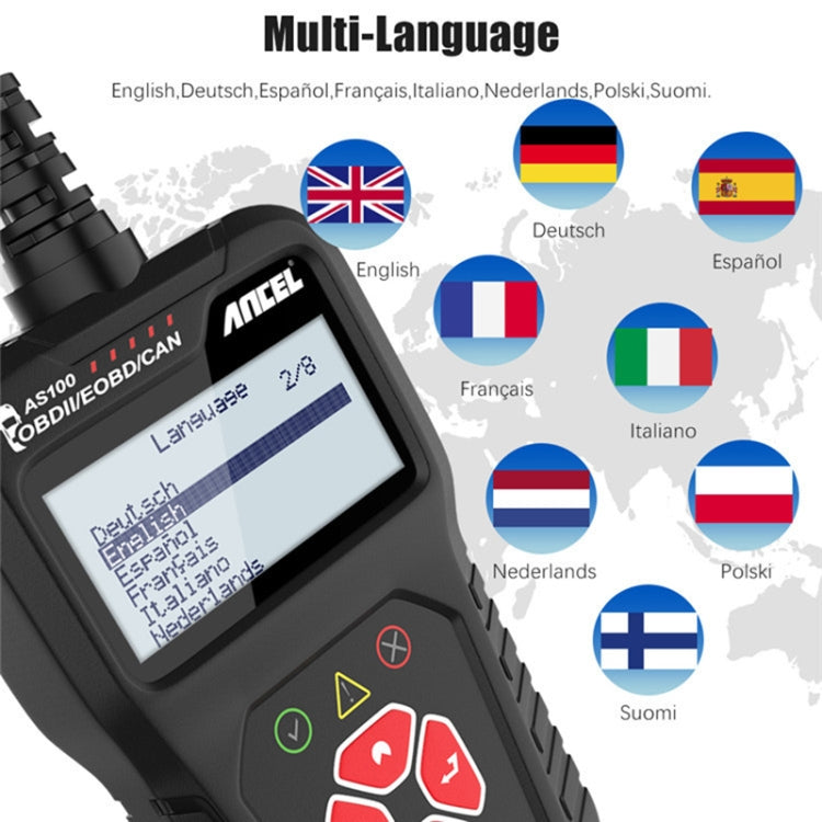 Ancel AS100 Rilevatore guasti auto OBDII con cancellazione errori