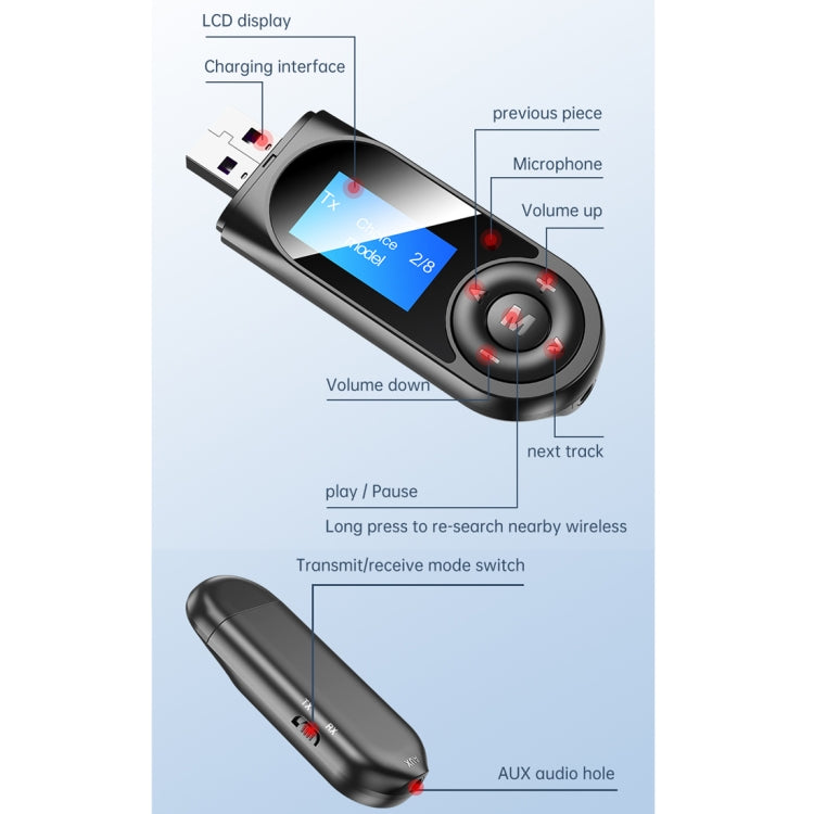 Trasmettitore ricevitore Bluetooth 5.0 con display LCD T-13