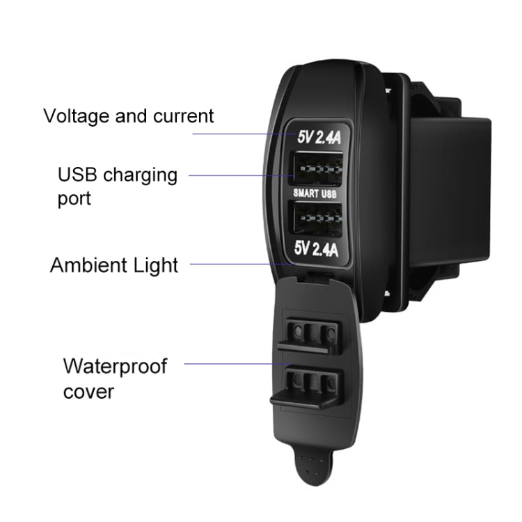 Caricabatterie auto doppia USB 4.8A con luce LED blu