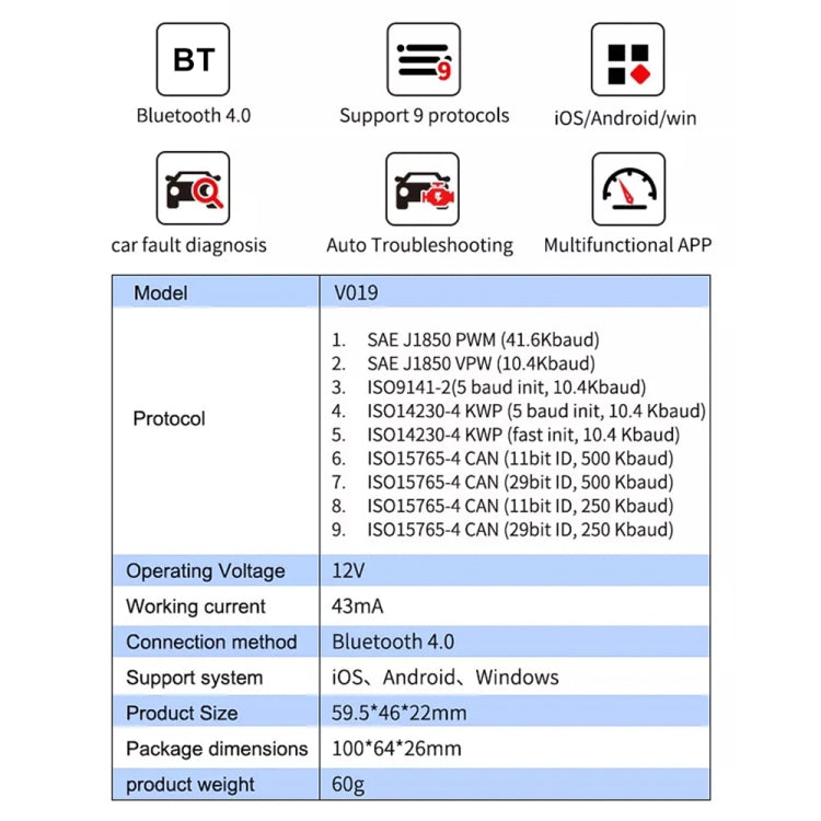 OBD2 Scanner Bluetooth 4.0 ELM327 per auto
