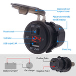 Adattatore USB auto 2.4A con voltmetro digitale e cavo 60 cm