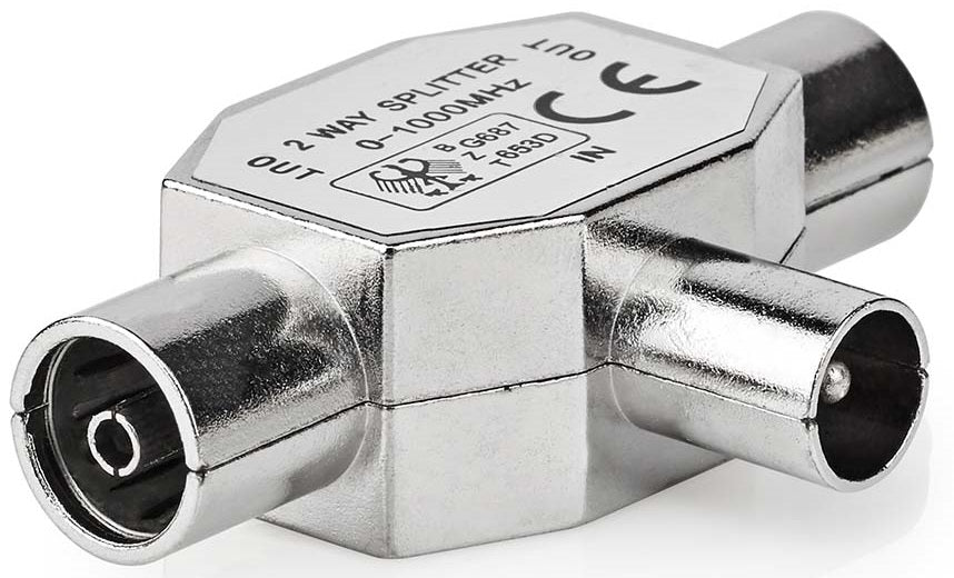 Splitter coassiale IEC maschio a 2x IEC femmina argento