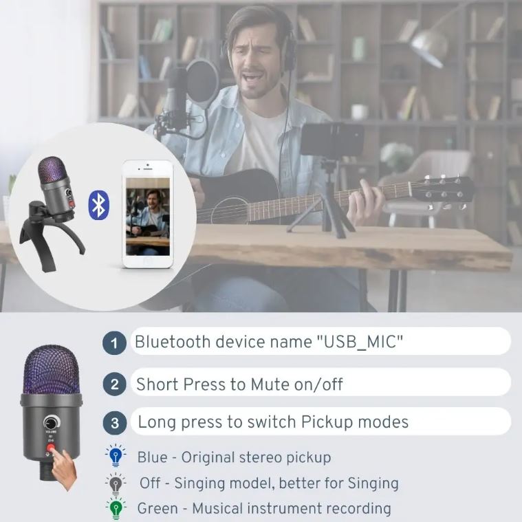 Microfono a condensatore USB Bluetooth E9015
