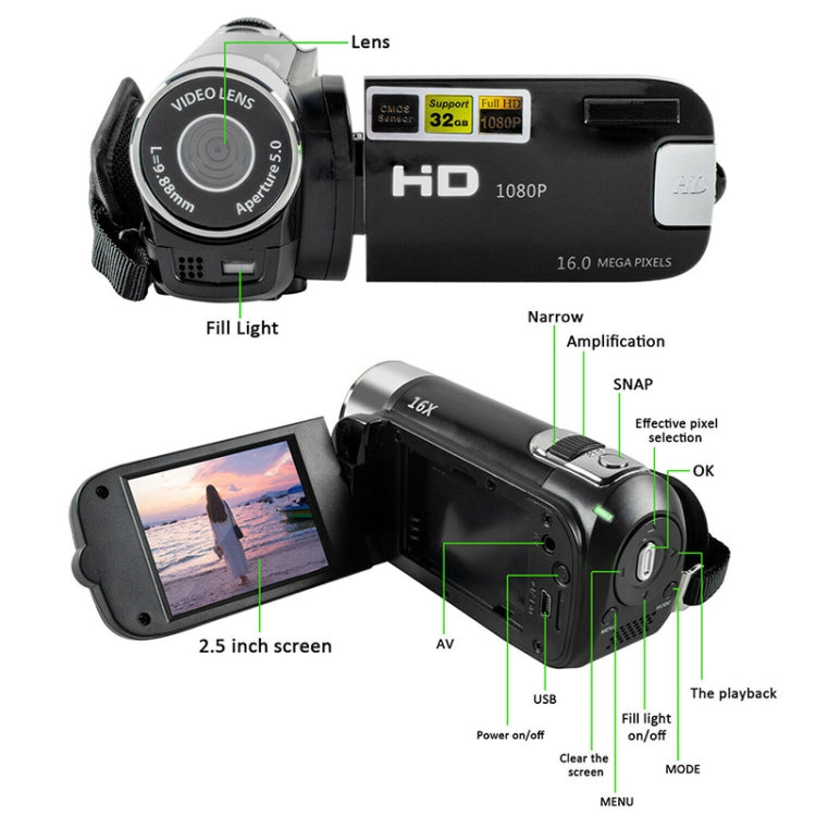 Videocamera DV HD con zoom digitale 16X e sensore 16MP