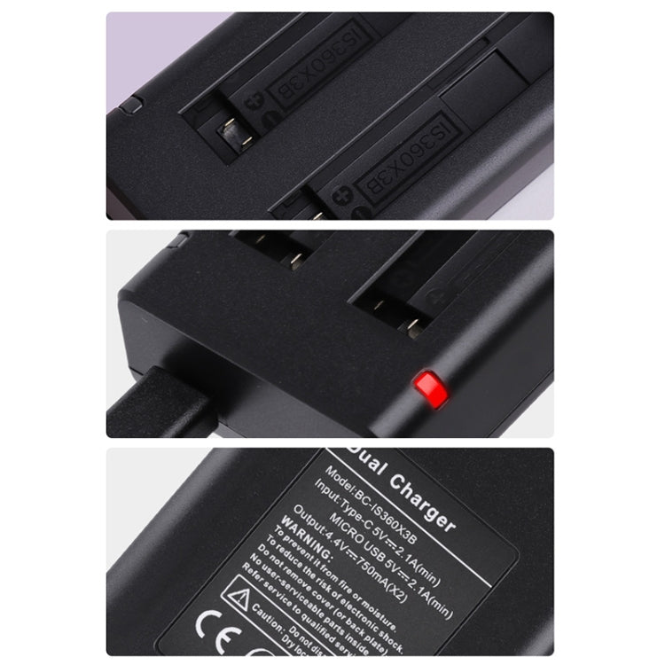 Caricabatterie USB a Doppia Batteria con Cavo e Indicatore Luminoso (Nero) per Insta360 X3 DCA2121B 20050