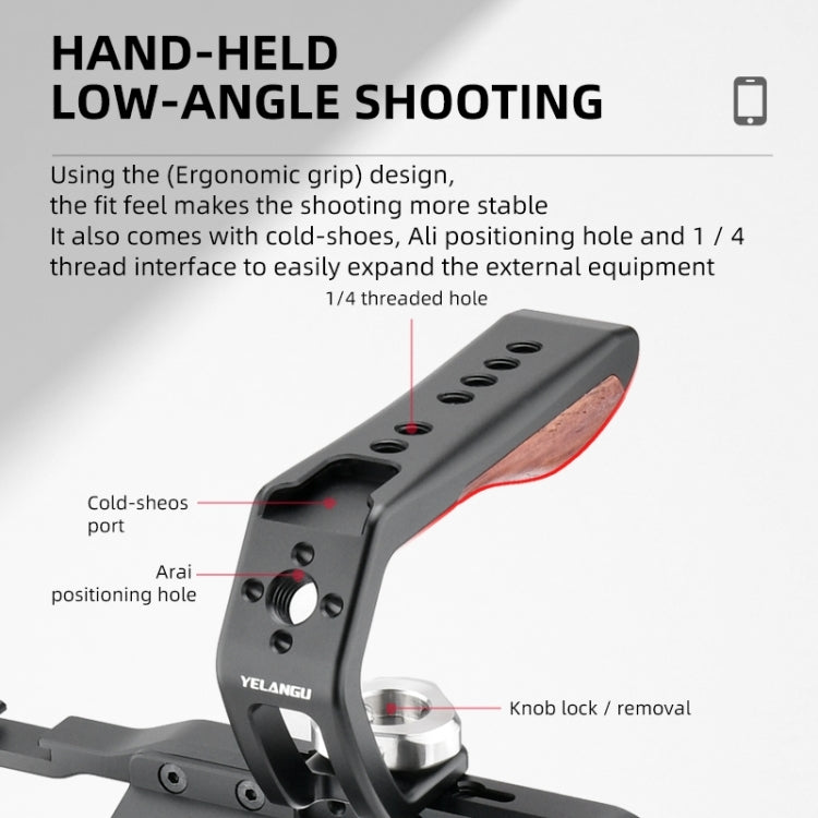 YELANGU LW-B01-3 Stabilizzatore video portatile Maniglia superiore con scarpe fredde per gabbia LW-B01, LW-B01-3