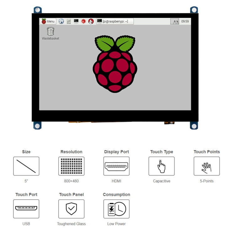 Touchscreen capacitivo 5 pollici con vetro temperato 800x480