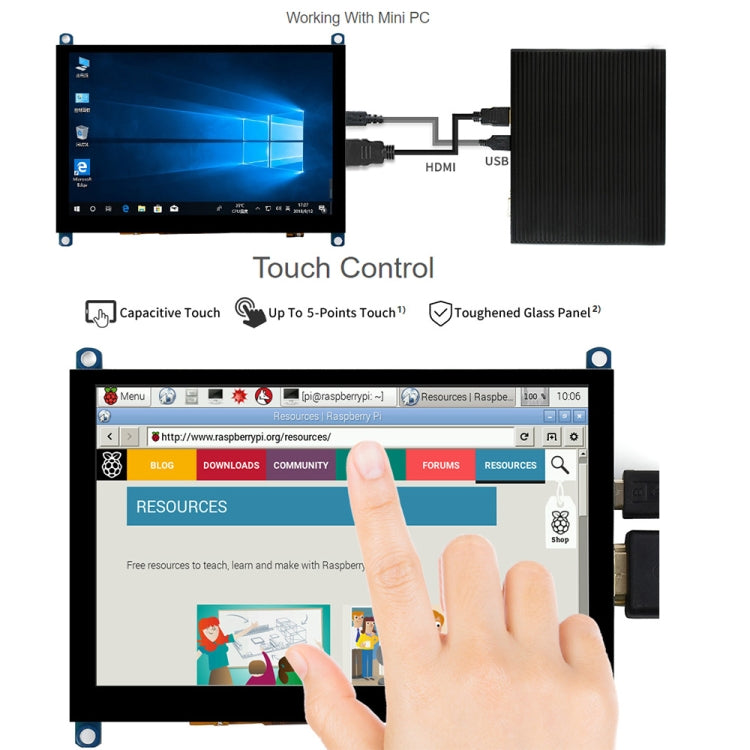 Touchscreen capacitivo 5 pollici con vetro temperato 800x480