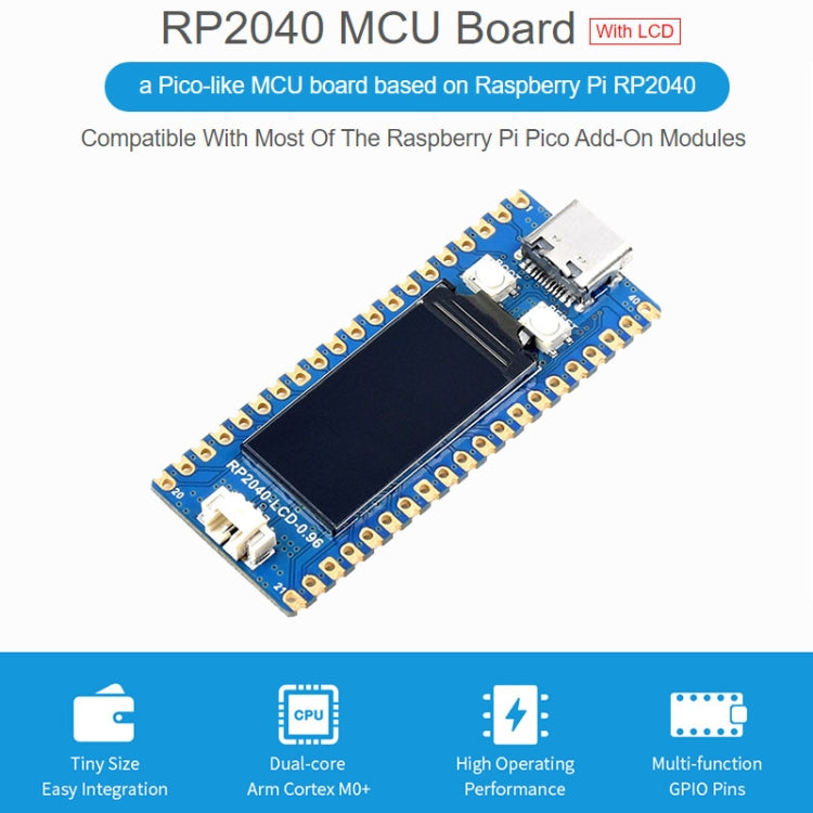Scheda MCU Waveshare RP2040-LCD 0.96" con display LCD